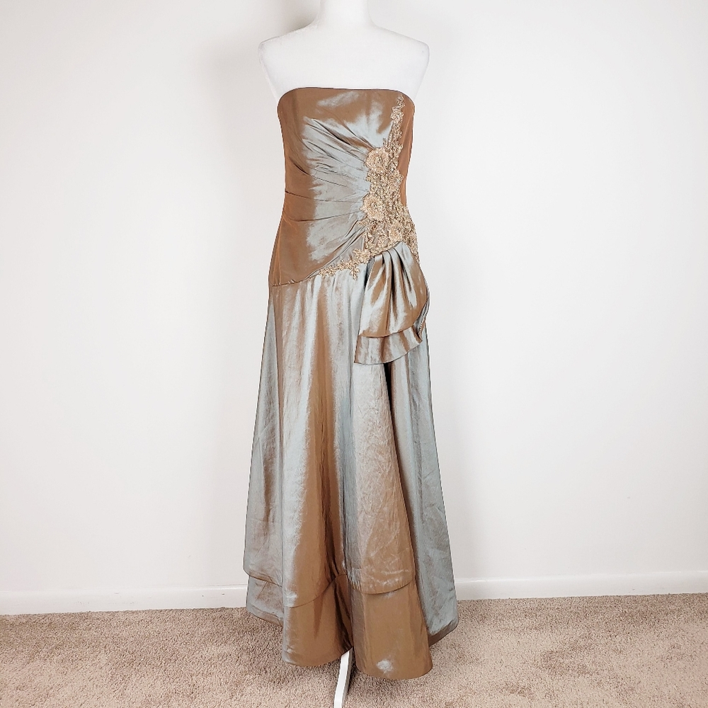 MONTAGE by Mon Cheri Satin Strapless Beaded Evening Gown sz 10